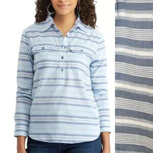Chaps 1/2 button front striped shirt sz M